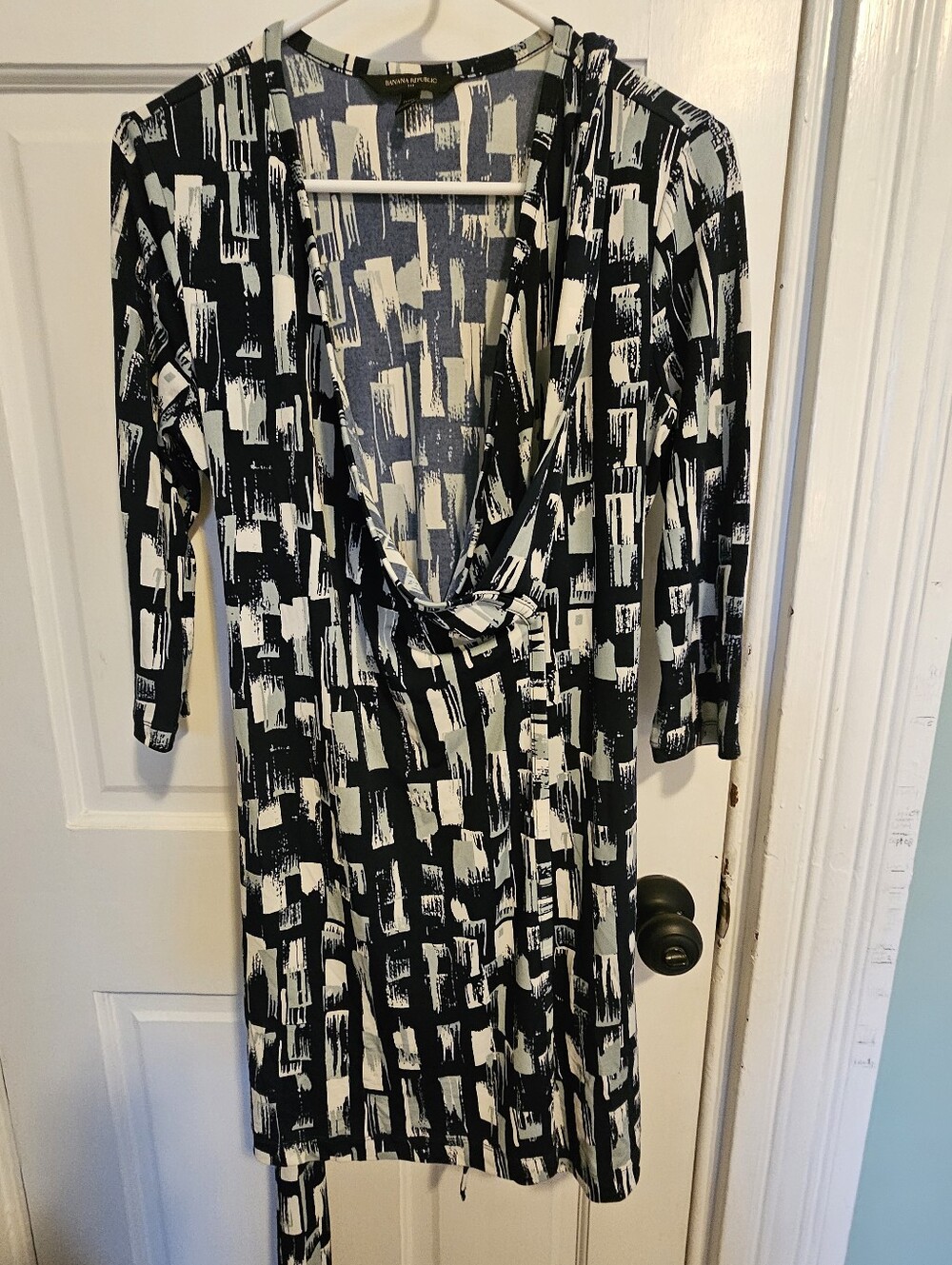 Banana Republic Blue and White Abstract Wrap Dress